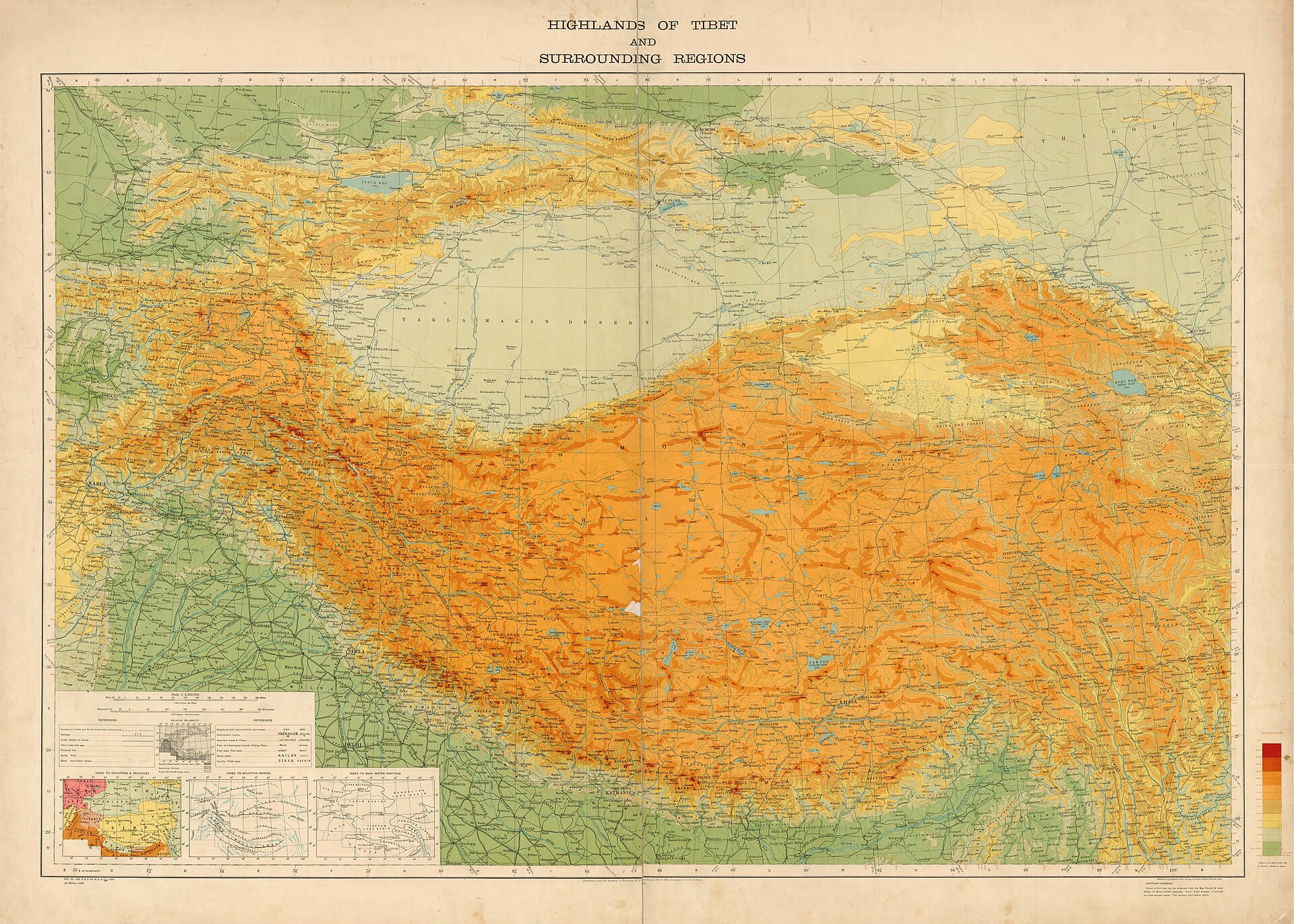 A detailed vintage map shows the highlands of Tibet and surrounding regions, reflecting themes of migration and cultural.